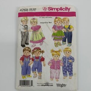 Simplicity Colorful Doll Outfit Pattern 15” Dolls